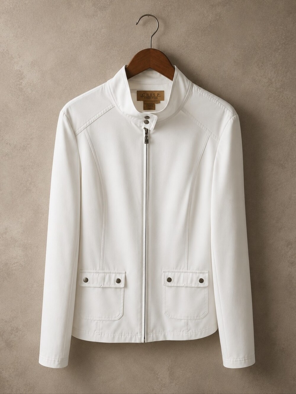 Peck & Peck White Zip-Front Leather Jacket